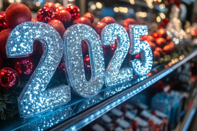 Christmas Lit Sign 2025 in Retail Setting