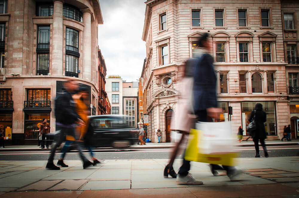 High street with shoppers