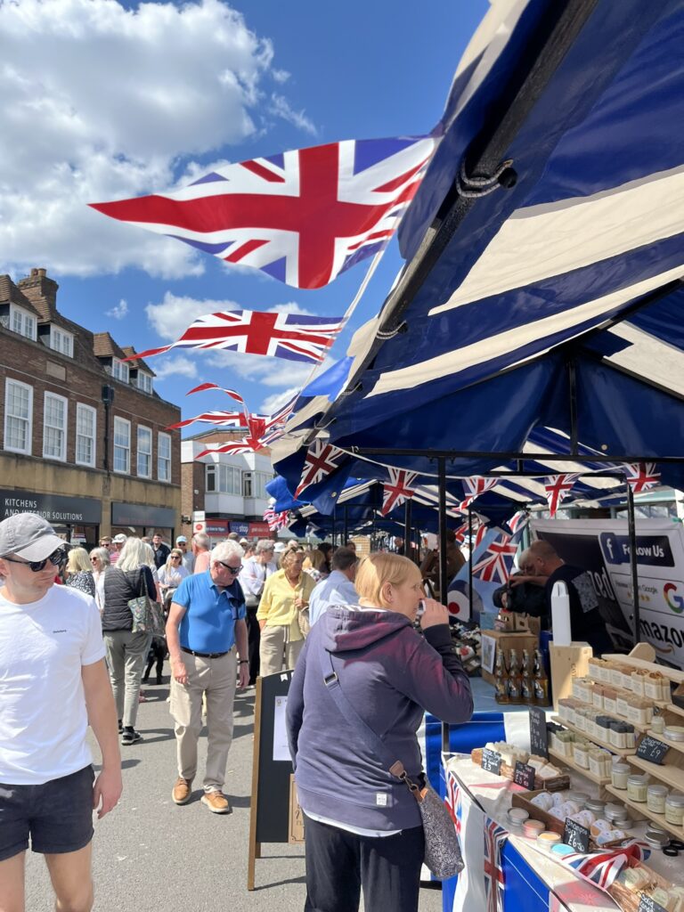 Market stall with bunting