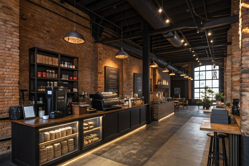Coffee shop interior with retail POS