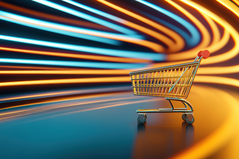 Shopping Trolley in AI generated background with neon light swirls