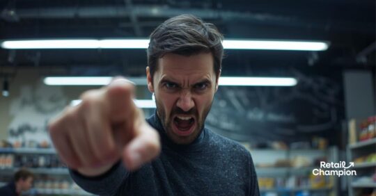 Angry man pointing at viewer